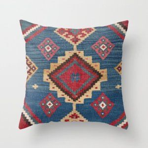 Trippy Vintage Boho Dusty Royal Blue Throw Pillow